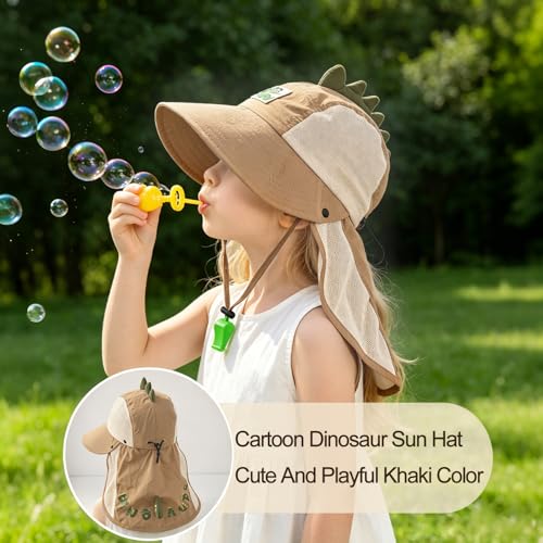 Image of SNOWIE SOFT Wide Brim Sun Hat for Kids Girls with Neck Flap Shawl, UPF 50+ Adjustable Chin Strap Sun Protection Hat for Girls 2-10 Years Old, Summer Breathable Sun Visor Hat Windproof Beach Hat