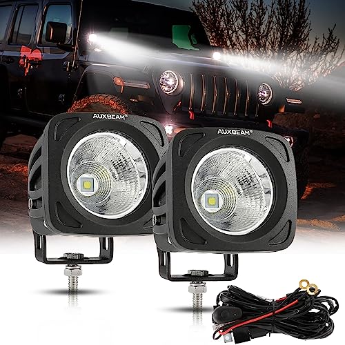 Auxbeam Amber Fog Lights, 3.5 Inch 50W Round Led Offroad Light 5000LM Yellow Round Led Pods with Wiring Harness Kit, Spot Flood Combo Driving Lights for Truck ATV UTV Motorcycle Off-Roading