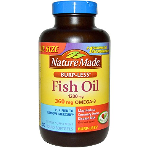 Image of Nature Made Burp-Less Fish Oil 1200mg, 360mg Omega-3, Liquid Softgels 200 ea (Pack of 2)
