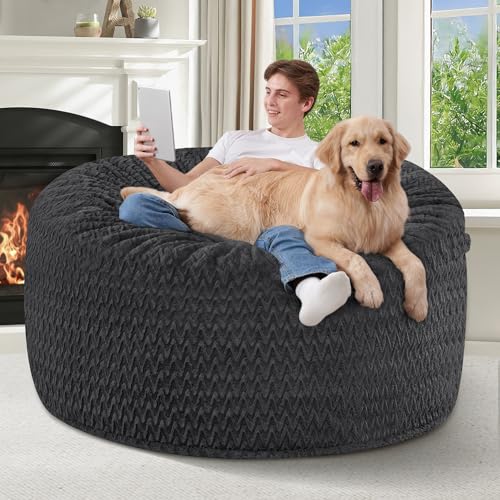 Image of HABUTWAY 4FT Bean Bag Chair,Giant Bean Bag Chairs for Adults,Big Bean Bags with Memory Foam Filled, Large Beanbag Chairs with Chevron Plush Cover-Black