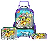 Mochila Bolsa Reforçada Escolar Infantil Menino Funy Guys Brilho 3D Alto Relevo Carrinho Costas Lancheira Estojo