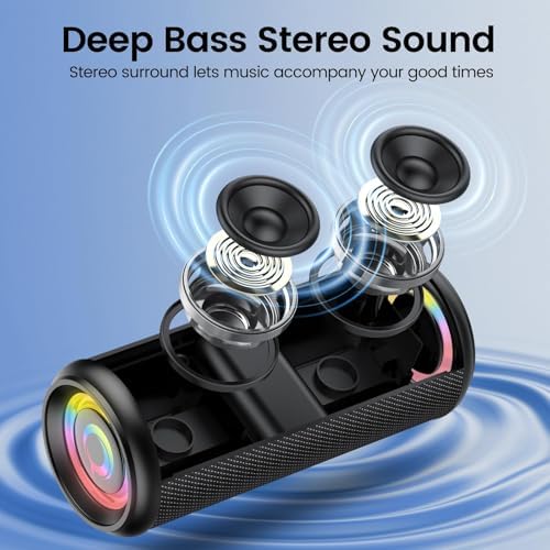 Portable Bluetooth Speaker with Loud Stereo Sound, Bluetooth Speaker Wireless with RGB Lights, TWS Pairing, 3 EQ Modes, Built-in Mic - 3