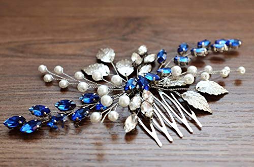 Peine de cabello azul con cristales para novia miniatura 3