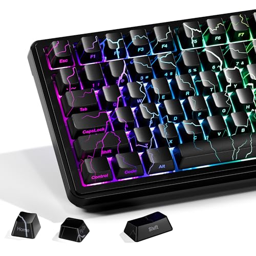 Image of HITIME x XVX Lightning Keycaps 60 75 100 Percent - Shine Through Keycaps w /IMD Tech, for Mechanical Keyboards, Full 118 Key Set, OEM Profile, Lines Backlit, Side Printed - Black