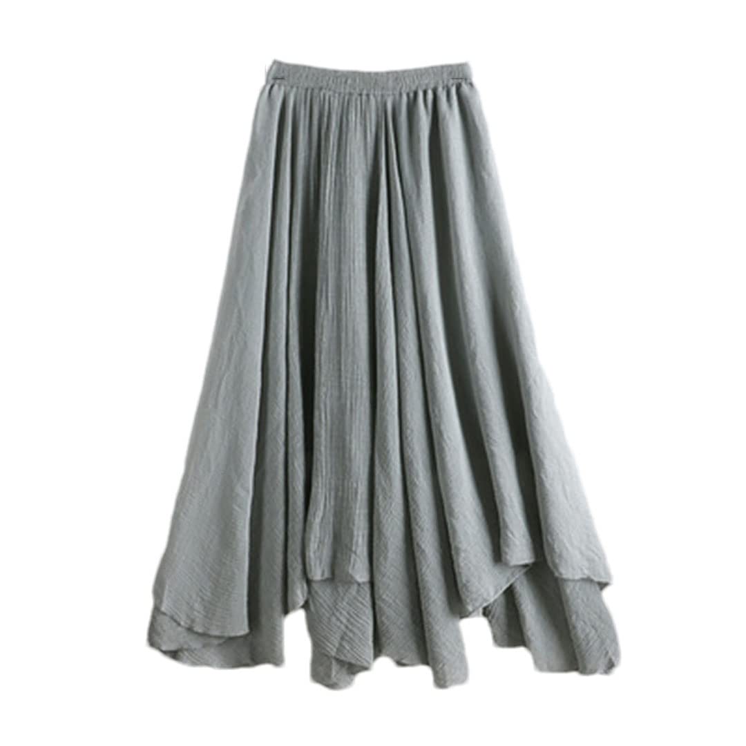 Jupe plissée taille élastique coton lin pour ajustement parfait gris - 8