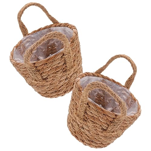 BESPORTBLE Panier De Fleurs Tressé avec Doublure 2 Pièces pour Intérieur, Petit Modèle Panier Pot De Fleurs Tissé à La Main, Support Ornemental pour Plantes Et Rangement Maison