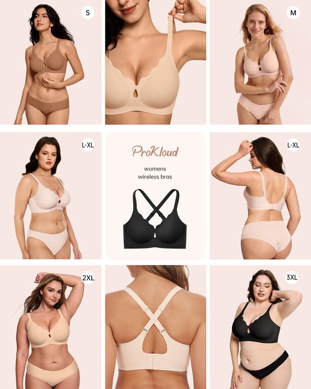 Image of ProKloud Bras for Women No Underwire Wireless Jelly Bras Full Coverage Seamless Push Up Bralettes Support Tshirt Bra