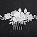 Teyglen Dainty White Flower Headpiece Silver Leaf Wedding Hair Comb Rhinestone Bridal Hair Piece Pearl Floral Side Comb Hair Accessories for Women