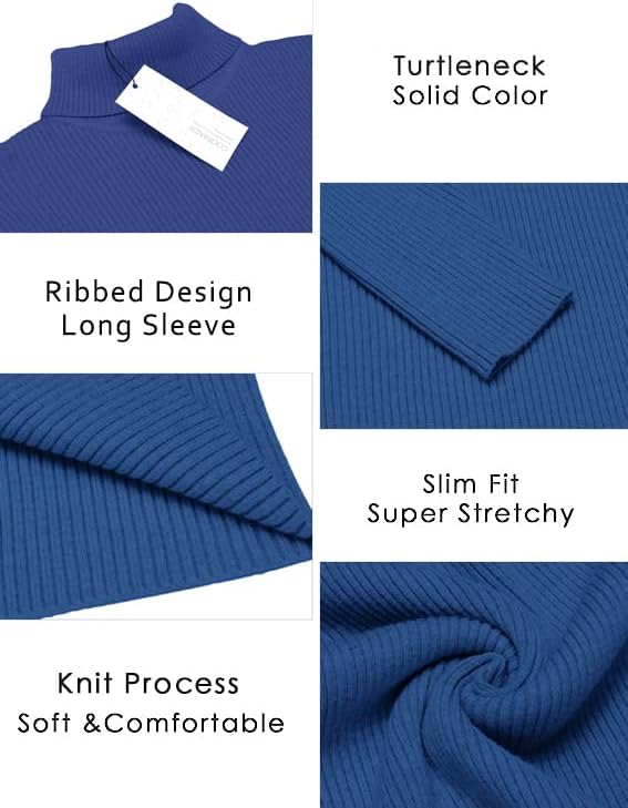 Miniatura 5 de COOFANDY - Suéter de punto para hombre sin botones, acanalado, entallado y con cuello de tortuga, estilo informal