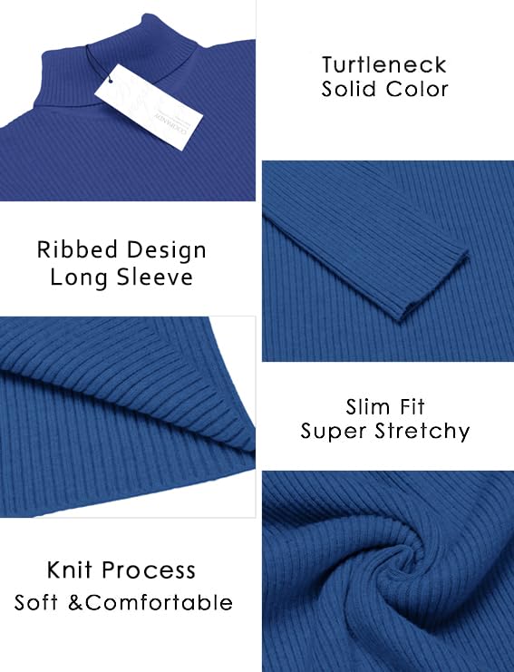 Image of COOFANDY Mens Ribbed Slim Fit Knitted Pullover Casual Turtleneck Sweater | Premium anti-shrink knit turtleneck. Soft, warm & stretchy-perfect for casual, work or outdoor wear in fall /winter.