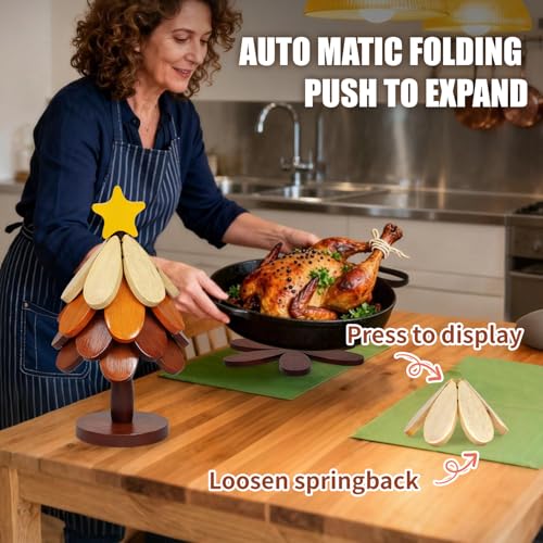 KYNTORA Wooden Tree Trivets for Hot Dishes - Set of 4 with Stand, Natural Foldable Kitchen Trivets for Pots, Pans, Bowls & Teapots (Star) by Kyntora - Image 4