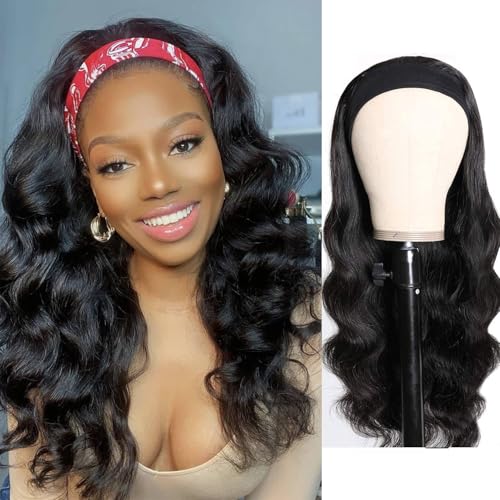 Ghaadd Headband Wig Human Hair Body Wave Headband Wigs for Black Women human hair glueless Wear and Go Glueless Wig 100% Brazilian Virgin Human Hair Headband wig 150% Density (16inch)