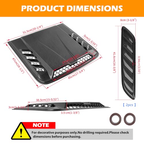 Image of Universal Hood Air Vent 3PCS,Car Hood Vents,Hoods Vents for Trucks, Universal Hood Scoop for Cars,Suit for Colorado, Dodge Ram 1500 2500 3500,GMC Sierra(Carbon Fiber Pattern)