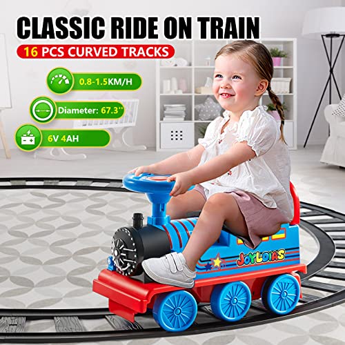 Joyldias Ride On Train With 16Pcs Curved Tracks, 6V Electric Ride On Toy Trains With Lights, Horns, Storage, Retractable Foot Pedals, Gift For Toddlers Under 39 Inches, Blue #TOP1