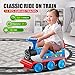 JOYLDIAS Ride On Train with 16pcs Curved Tracks, 6V Electric Ride On Toy Trains with Lights, Horns, Storage, Retractable Foot Pedals, Gift for Toddlers Under 39 inches, Blue