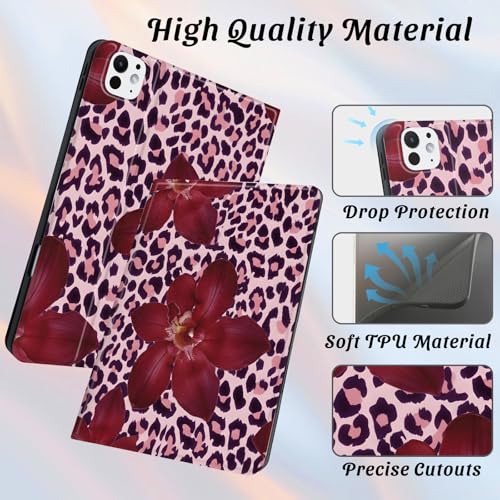 Funda iPad Pro M4 2024 13 pulgadas con soporte lápiz leopardo rosa 5