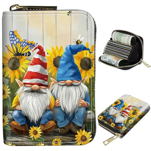 Image of Cute Credit Card Holder with Zipper, Garden Gnome RFID-Blocking Card Case Small Wallet for Women Men, Multi-slot Card Organizer Case Travel Accordion Wallet