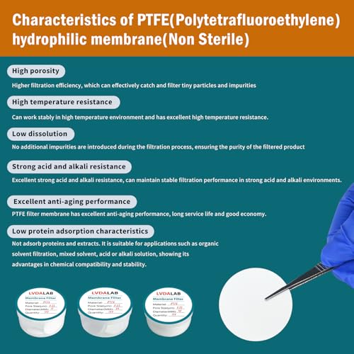 Image of PTFE Membrane Filter, Hydrophilic Membrane Disc Filters, 25 mm Diameter, 0.45m Pore Size,Pack of 100-Non Sterile