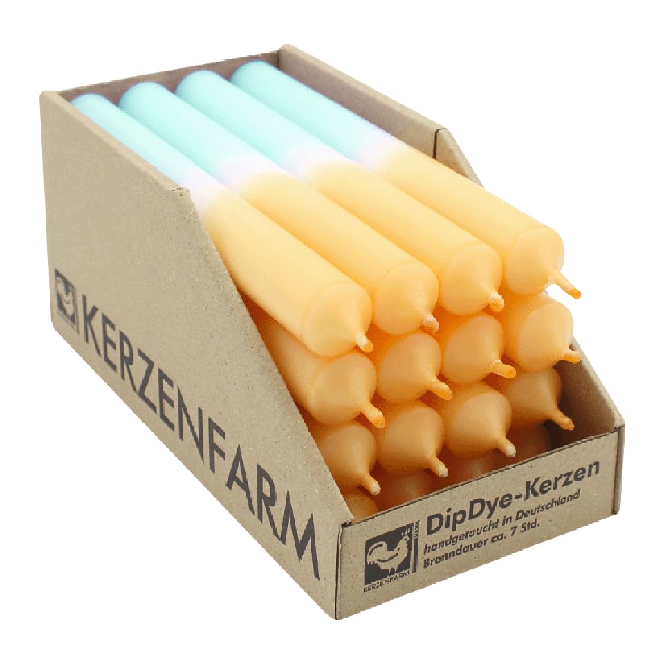 luterna DIP DYE Stabkerzen aus Paraffin, 180/22 mm, Mandarin-Mint, KERZENFARM HAHN, Brenndauer ca. 7h, 16 Stück pro Verpackung
