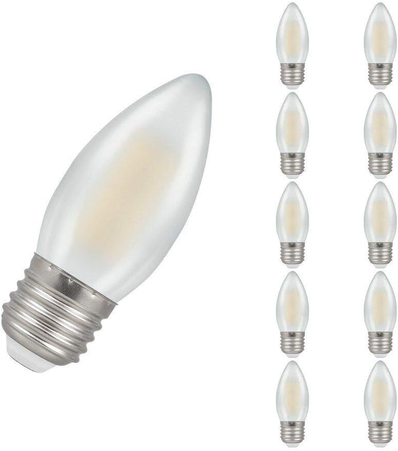Crompton Lamps LED Candle 5W ES-E27 Dimmable Filament (10 Pack) (40W Equivalent) 2700K Warm White Pearl 470lm ES Screw E27 C35 Frosted Opal Multipack Light Bulbs