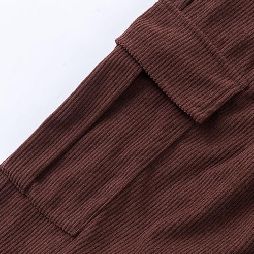 Corduroy Pants Men Big and Tall Drawstring Cargo High Waisted Multi Pockets Sweatpants for Men Baggy Casual Stretch Fashion Comfy Wide Leg Tactical Athletic Relaxed Fit Trouser Coffee L3