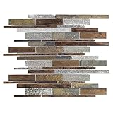 ICJ 76027 15.25 in. x 12 in. x 8mm Wall Tile Pencil Slate/Quartz/Copper Mosaic, Browns