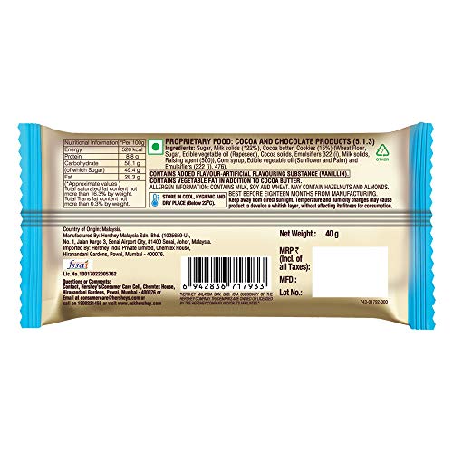 Image of HERSHEY'S Cookies 'N' Creme Bar Chocolate | Delicious Crunchy Delights 40 grams - Pack Of 8