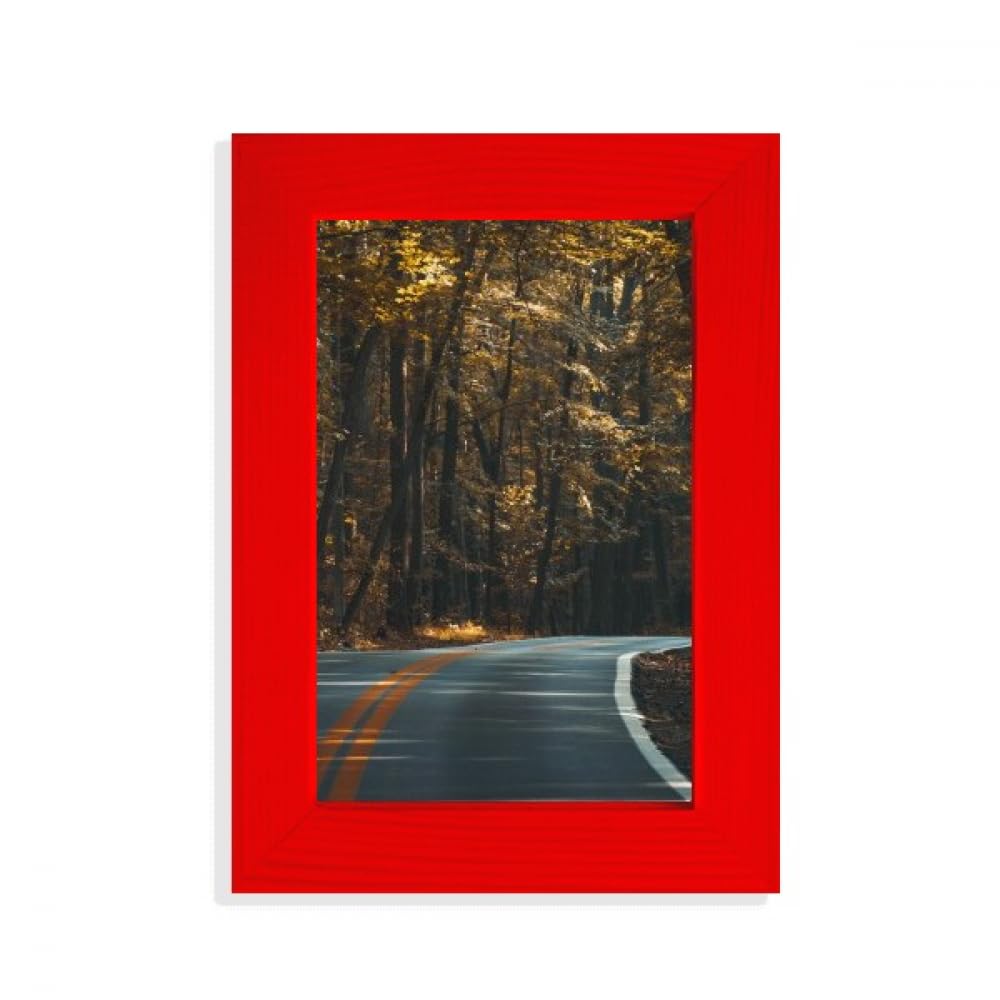 DIYthinker Road Grass Forest Autumn Travel Dark Picture Display Art Red Photo Frame