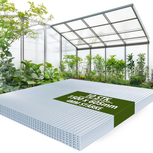 Warmfay 10PCS Polycarbonate Greenhouse Sheets 1500X605mm, 4mm Clear Greenhouse Panels Polycarbonate UV Resistant, Easy to Cut & Install, Twin Wall Plastic Roofing Sheet Heat and Sound Insulation