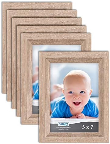 Icona Bay 5x7 Picture Frame (Weathered Oak Wood Finish, 6 Pack), Traditional Style Composite Wood Frame for Walls or Tables, Cherished Memories Collection