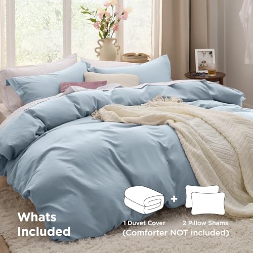 Image of Bedsure Celestial Blue Oversized King Duvet Cover - 3 Pieces Prewashed Extra Soft Bedding Set, Includes 1 Duvet Cover 120x98 Inches with Zipper Closure & 2 Pillow Shams, Comforter Not Included