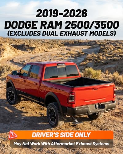 Image of WOLFBOX Retractable Bed Step for 2019-2026 Dodge Ram 2500 /3500, 330 LBS Heavy-Duty Truck Bed Step, Non-Slip Aluminum Tailgate Step Replace Easy Bolt-On(Not for Dual Exhaust Models)