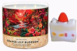 Orange Lily Blossom - White Barn-Bath/Body Work- 3-Wick Scented Candle 14.5 OZ Burns 25-45 Hours and Strawberry Cake soap (Label Artwork Varies)