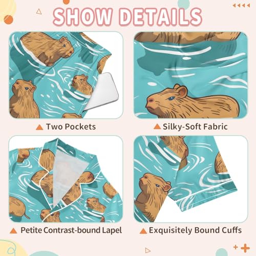 Water Capybaras Pajamas Set Summer Button Down Sleepwear Pjs Sets Comfy Loungewear3