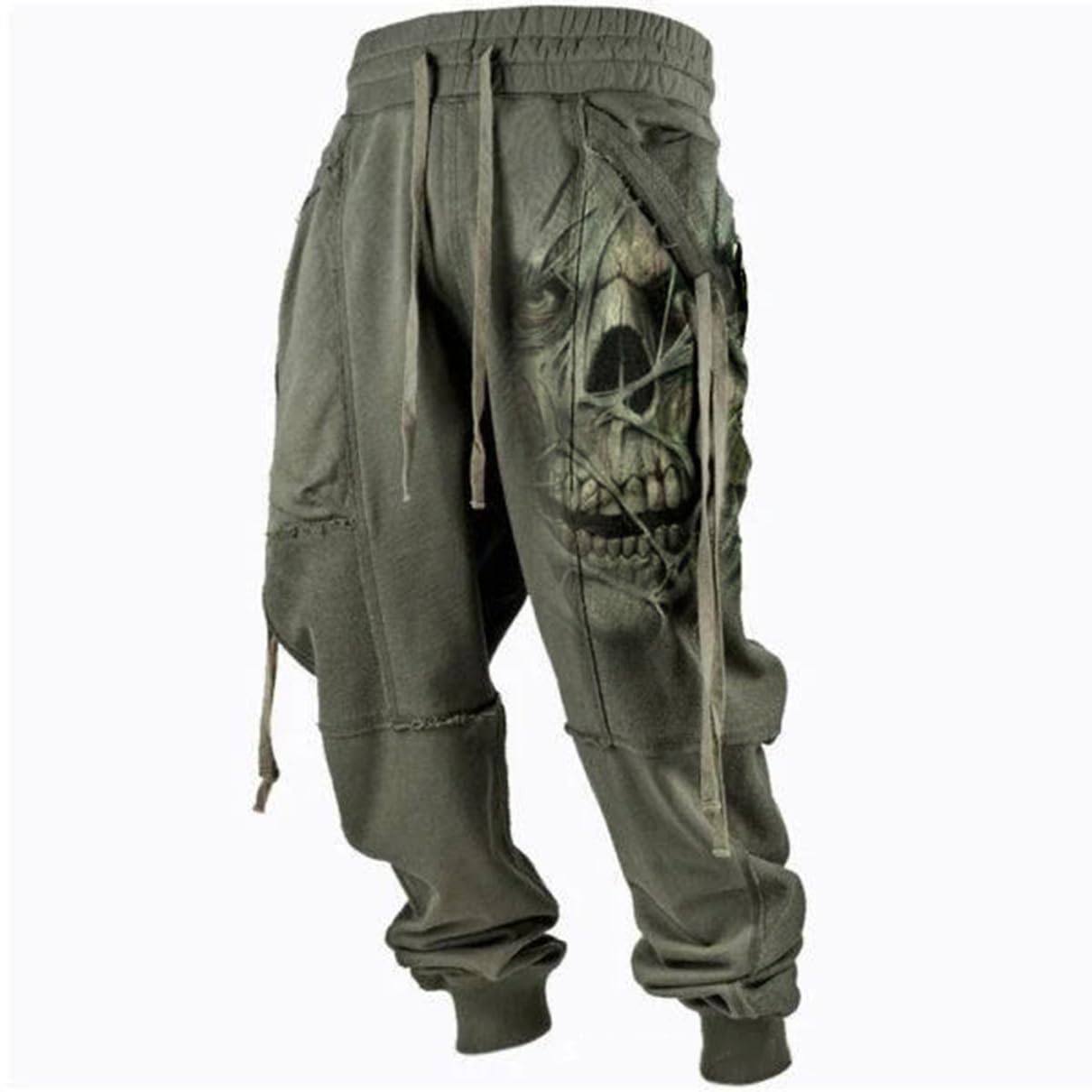 Pantalones de chándal de Forro Polar Occidental para Hombre, con Estampado de Calavera, Informales, Sueltos, con cordón, Pantalones Deportivos Activos