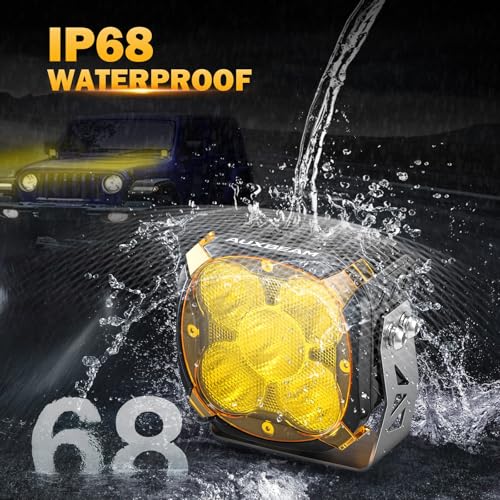 Image of Auxbeam 4.5 inch 128W Led Pods, XP-Ultra Series 15200LM Flood Beam Offroad Pod Lights with DRL & Amber Covers, Cube LED Ditch Lights Amber Fog Light Bar for Jeep UTV ATV Off Road