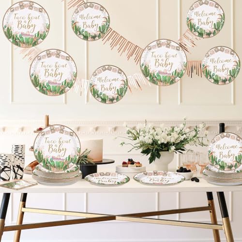 Image of 96Pcs Taco Bout a Baby Shower Party Decorations, Serve 24 | Cactus Baby Shower Plates Napkins Tableware Set Mexican Fiesta Decorations for Cinco De Mayo Gender Reveal Birthday Supplies