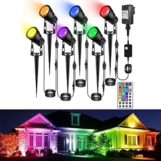 B-right 20M RGBW Garden Spotlights with 3pin Plug Remote Timer 16 Colours 8 Modes, 12V Garden Lights Mains Powered IP65 Waterproof Garden Spike Lights for Landscape Tree Wall Outdoor, 18W