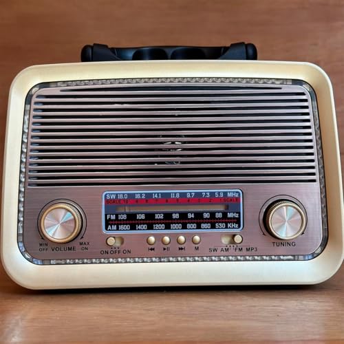 Rádio Vintage Caixa de Som Retrô Genérico, AM/FM, Bluetooth, USB, Aux, Portátil, Madeira, 110V/220V