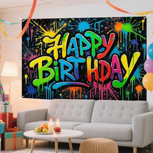 Image of Nuxovilar 71x43 inch Graffiti Style Happy Birthday Banner