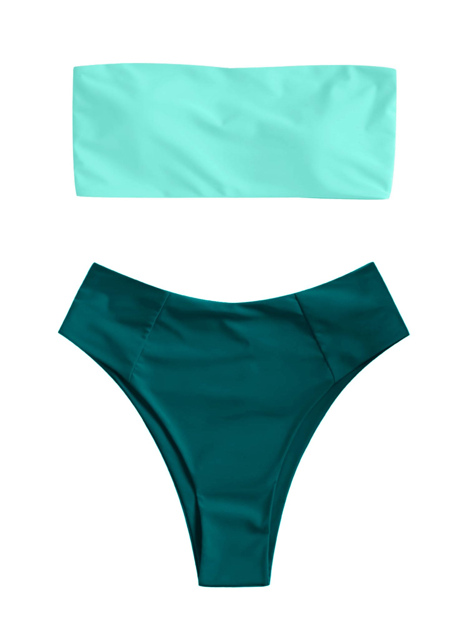 ZAFUL Women's High Cut Bandeau Bikini Set Strapless 2 Pieces Bathing Suit