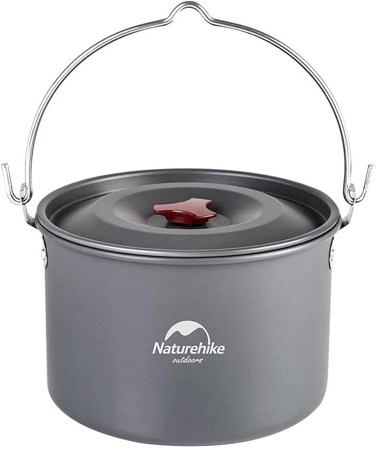 Naturehike Camping Soup Pot Cookware with Lid Large Outdoor Portable Hanging Pot Cooking Set for 1-6 People