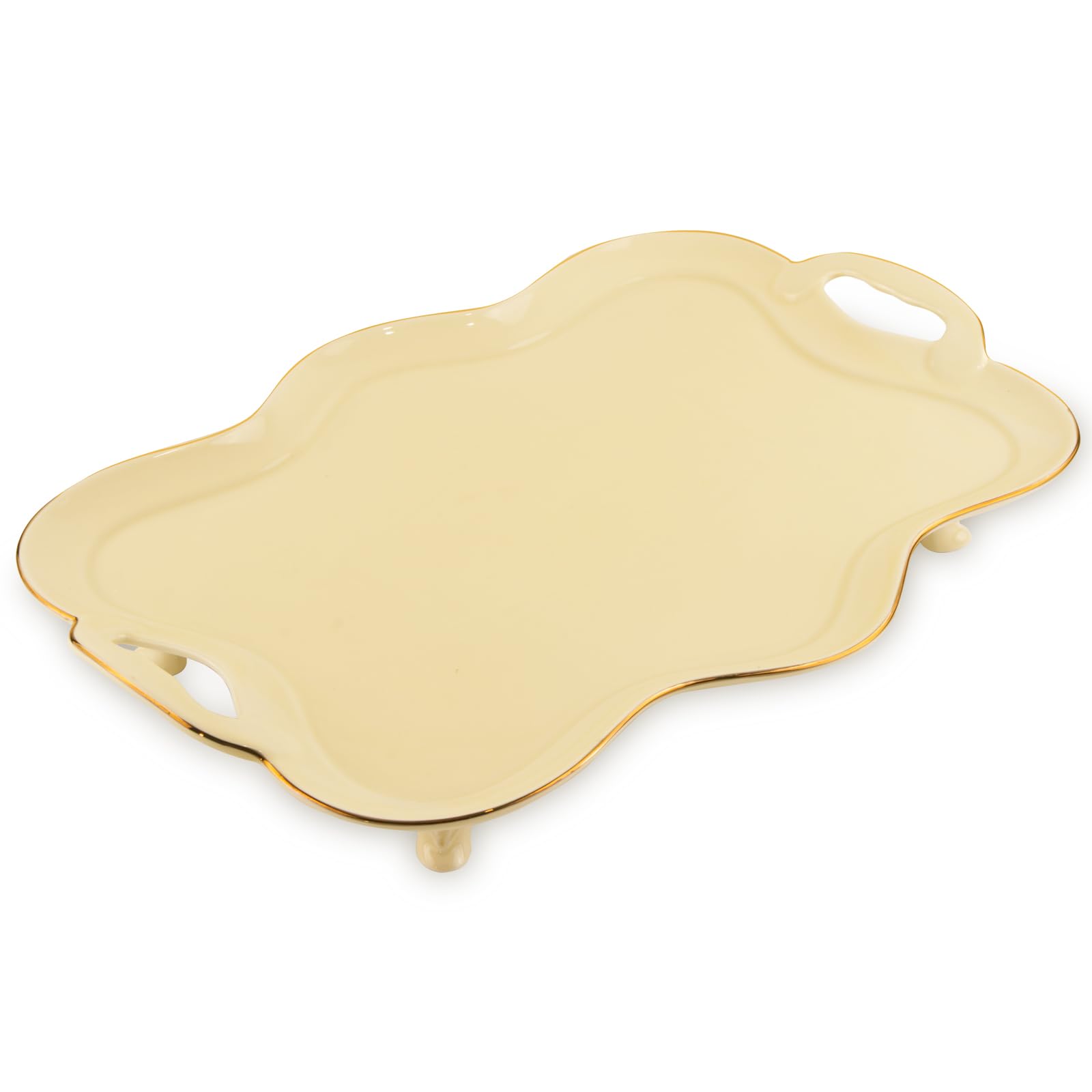 Ceramic Serving Tray, Decorative Platter for Tea Party 16x10 Inch (YELLOW)