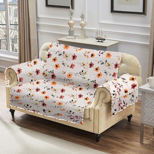 Image of Amazon Basics Printed Quilted Reversible Sofa Topper | 2 Seater | 120Cm X 175Cm | 325 GSM | Color - Red, Polyester Blend