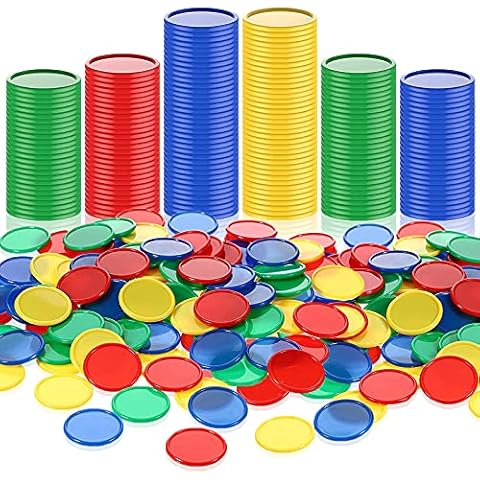 400 Stücke Plastik Poker Chips 4 Farben 1 Zoll Kleine Lernzähler Blanko Chips Karte für Spielen Zählen Mathe Belohnung Lernen (Rot, Blau, Grün, Gelb) Cover