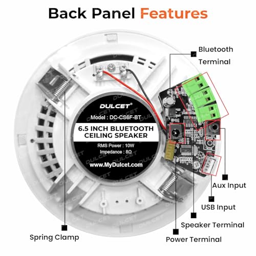 Image of Dulcet DC-CS6F-BT White 6.5 inch 10W Full Range Frameless Active Bluetooth Ceiling Speaker with inbuilt Amplifier-Supports Upto 3 Passive Ceiling Speakers (Passive Speakers to be Purchased Separately)