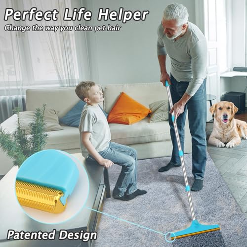 Carpet Rake for Pet Hair Removal - Reusable Pet Hair Remover, 60” Adjustable Long Handle Cat Dog Carpet Rake Scraper with Patented Design, Dog Hair Rake Brush for Rugs, Mats, Couch - Image 3