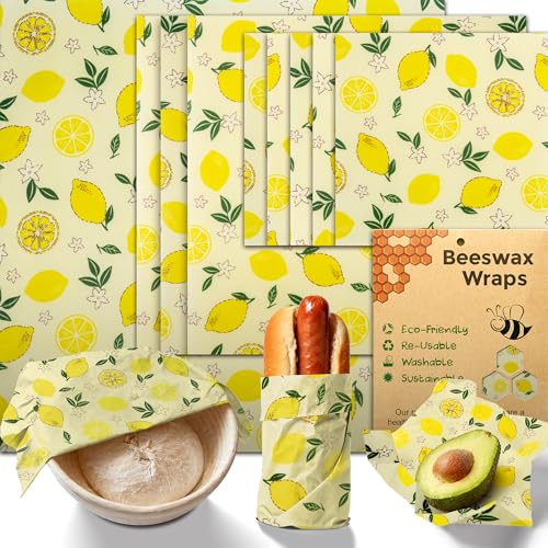 OHIYO Bienenwachstücher 9er-Set, Wachstücher für Lebensmittel, Wiederverwendbare Natürliche Bio-Baumwolle Bienenwachs Wraps 5x Klein 3x Mittel 1x Groß,für Brot, Käse, Gemüse Snacks