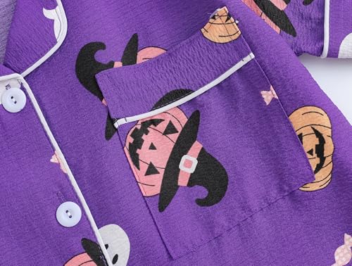 Image of Hupohoi Big Girls Button Down Pajama Set 3pcs Short Sleeve Long Pants with Shorts Crepe Wrinkled Fabric Sleepwear Nighty