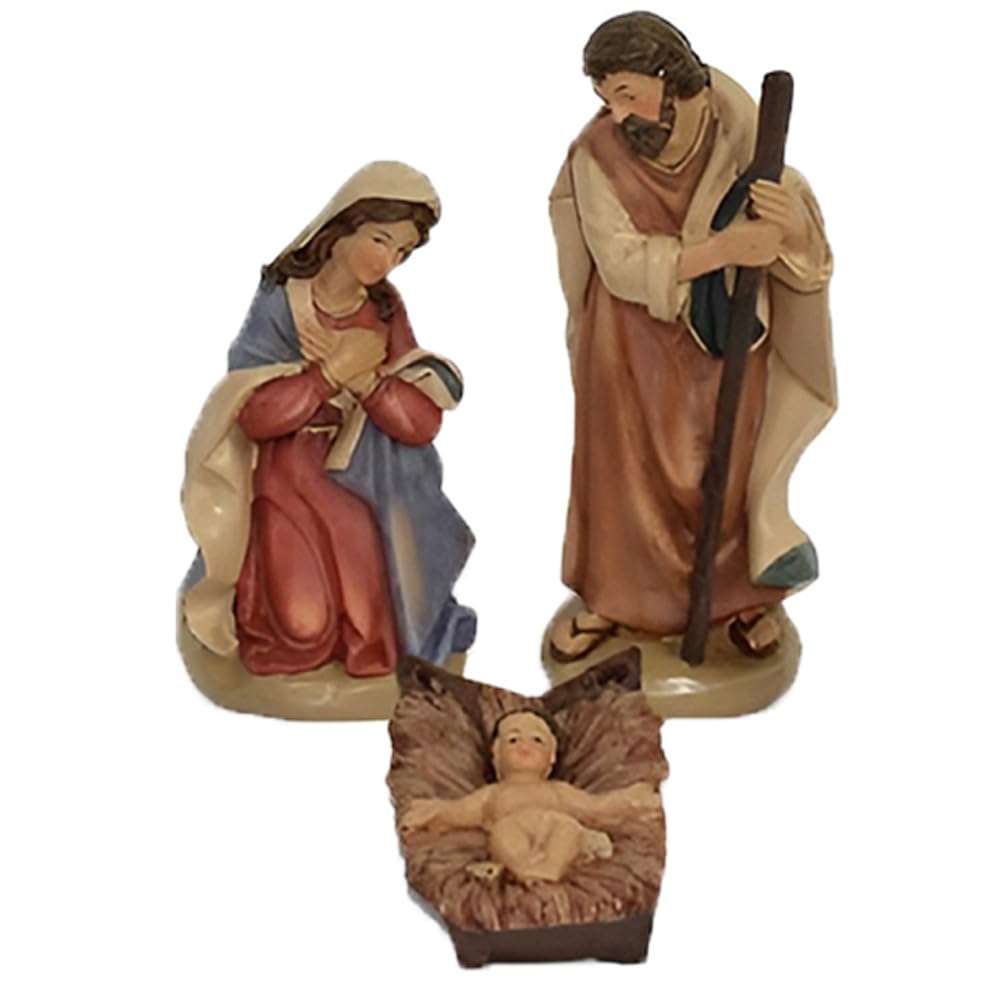 Statuine per Presepe Natività Completa 8 Pezzi Altezza Max 11 cm Sacra Famiglia con Giuseppe maria bambinello gesu' in culla bue asinello Re magi